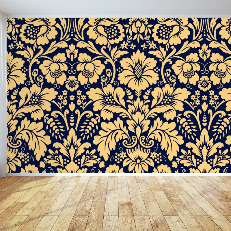 Fototapeta granatowo-beżowy wzór damasceński