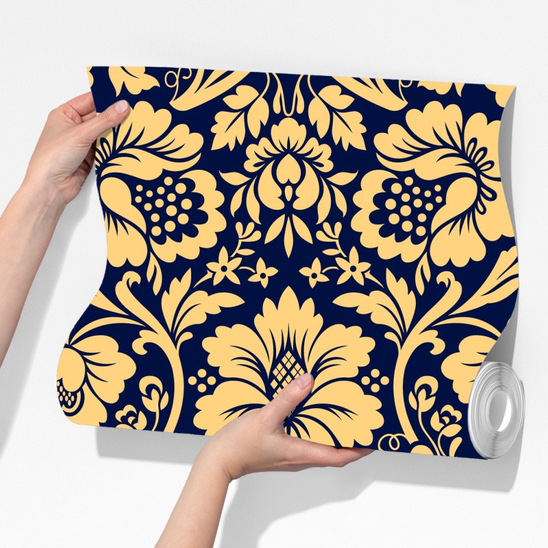 Fototapeta granatowo-beżowy wzór damasceński – Wallissimo® Fototapeta granatowo-beżowy wzór damasceński – Wallissimo®