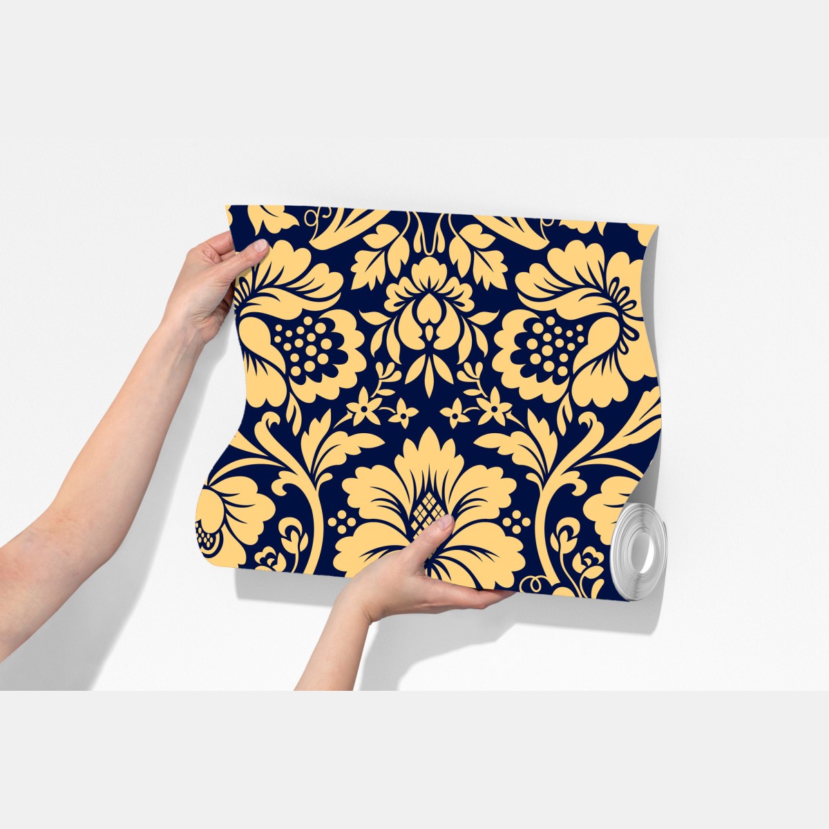 Fototapeta granatowo-beżowy wzór damasceński – Wallissimo® Fototapeta granatowo-beżowy wzór damasceński – Wallissimo®