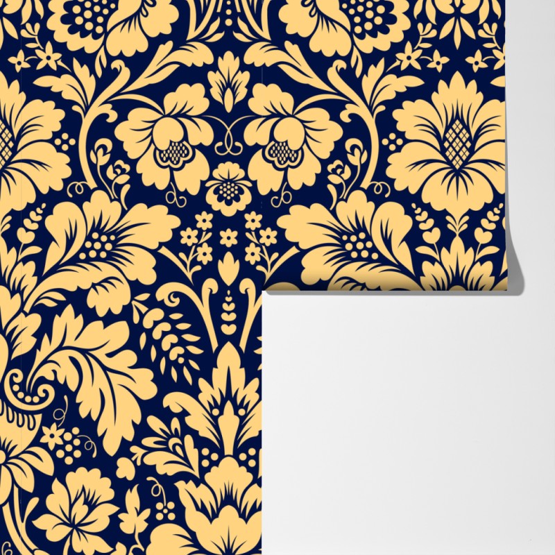 Fototapeta granatowo-beżowy wzór damasceński – Wallissimo® Fototapeta granatowo-beżowy wzór damasceński – Wallissimo®
