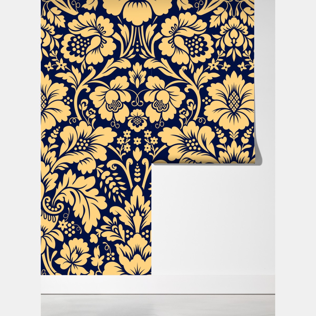 Fototapeta granatowo-beżowy wzór damasceński – Wallissimo® Fototapeta granatowo-beżowy wzór damasceński – Wallissimo®