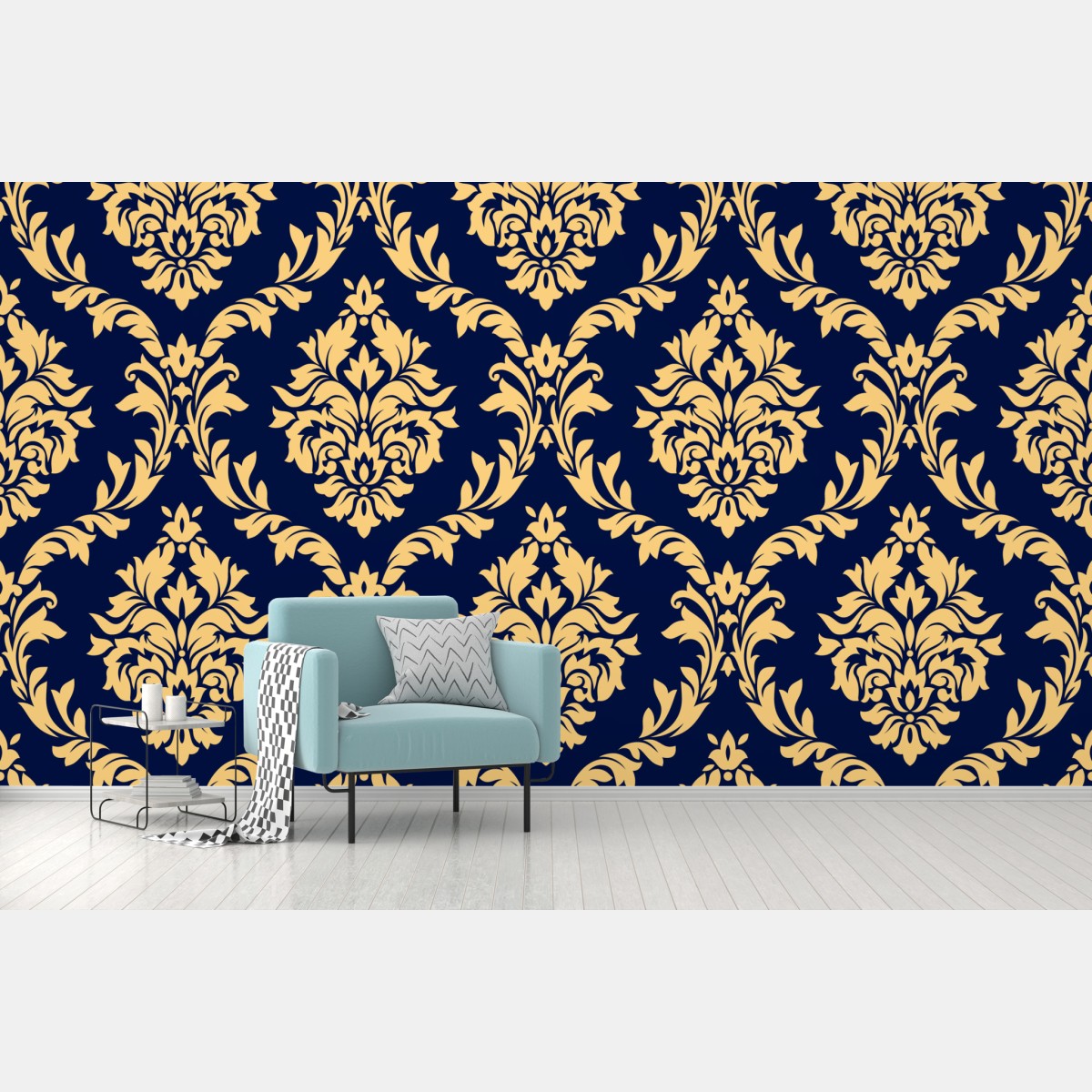 Wall mural elegant gold damask pattern on navy background
