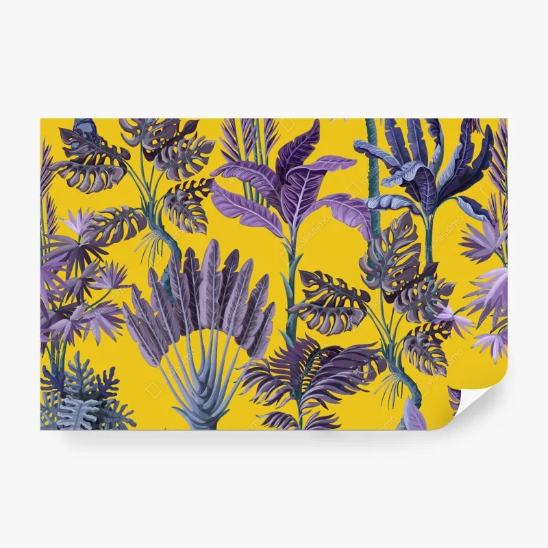 Fototapeta tropikalne fioletowe liście na żółtym tle