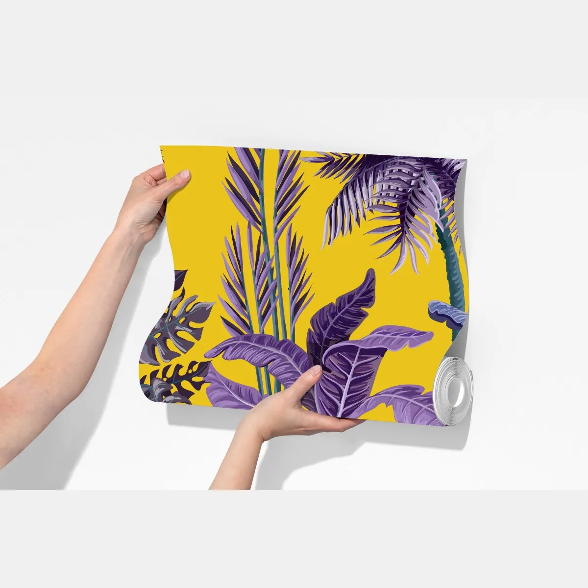 Fototapeta tropikalne fioletowe liście na żółtym tle – Wallissimo® Fototapeta tropikalne fioletowe liście na żółtym tle – Wallissimo®