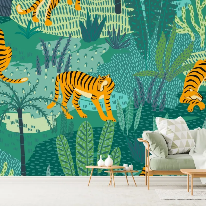 Fototapeta tropikalna dżungla z tygrysami