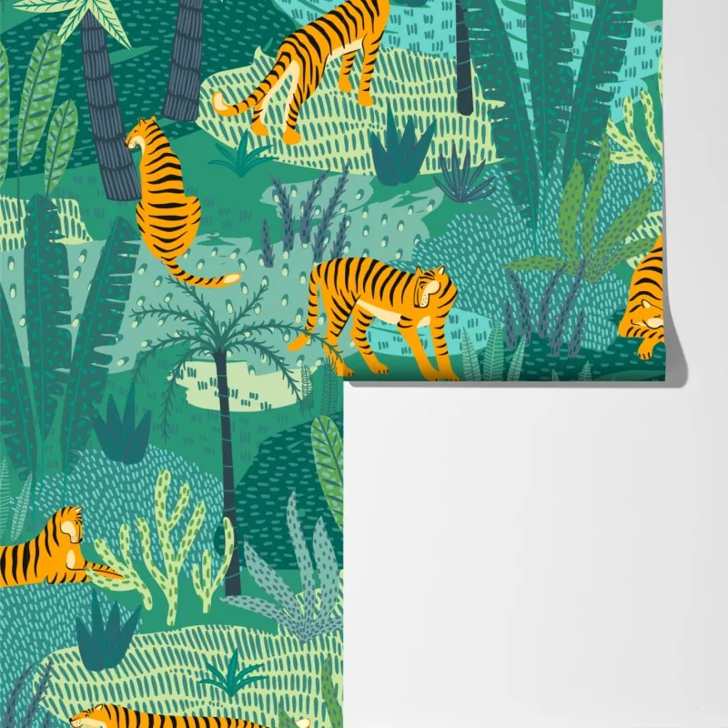 Fototapeta tropikalna dżungla z tygrysami – Wallissimo® Fototapeta tropikalna dżungla z tygrysami – Wallissimo®