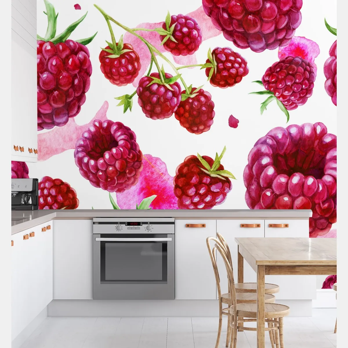 Fototapeta akwarelowy wzór z malinami – Wallissimo® Fototapeta akwarelowy wzór z malinami – Wallissimo®