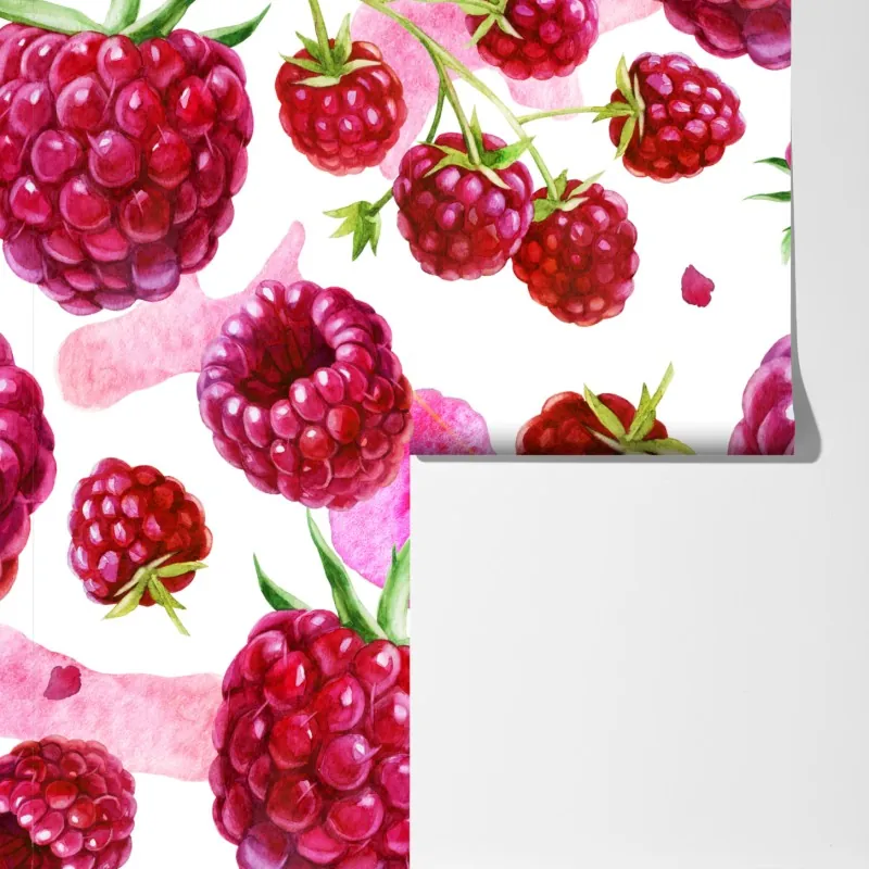 Fototapeta akwarelowy wzór z malinami – Wallissimo® Fototapeta akwarelowy wzór z malinami – Wallissimo®