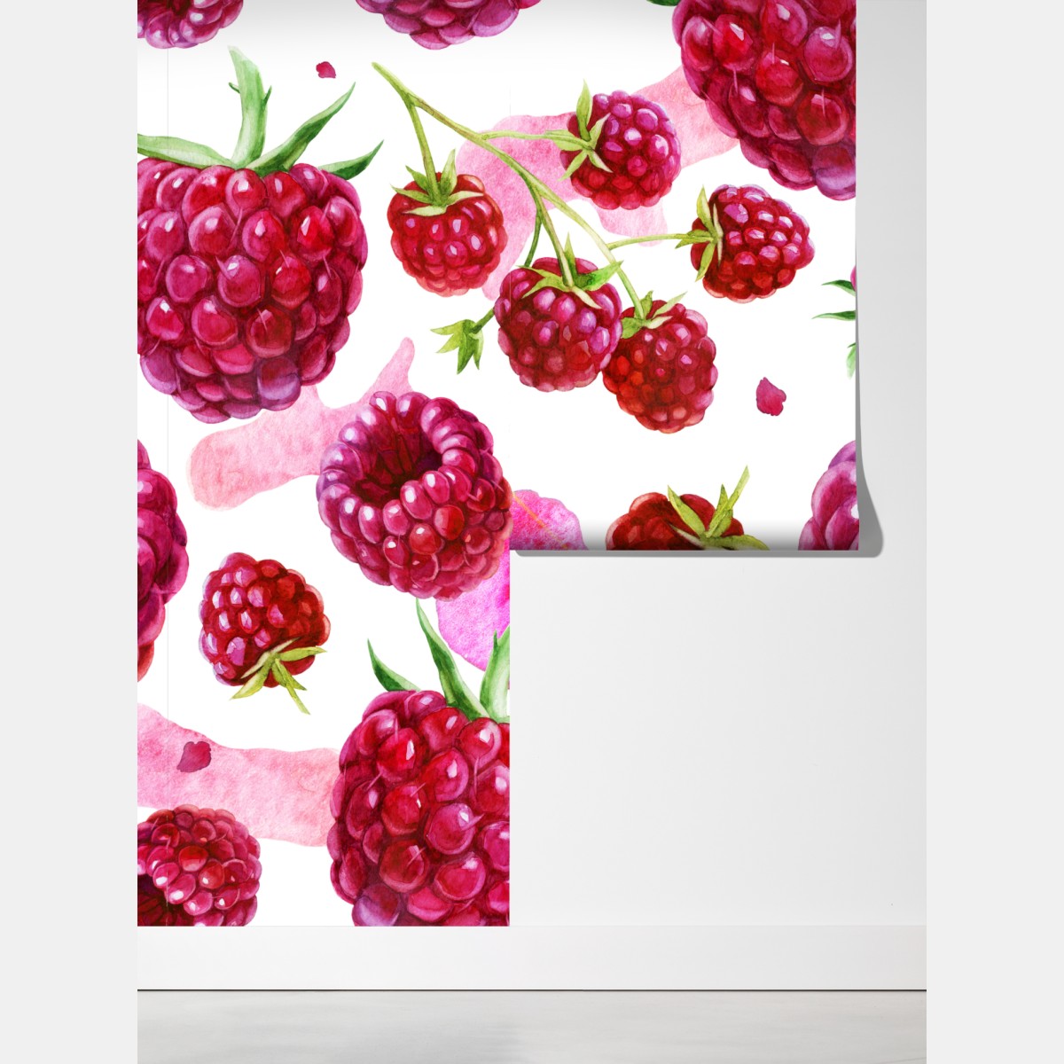 Fototapeta akwarelowy wzór z malinami – Wallissimo® Fototapeta akwarelowy wzór z malinami – Wallissimo®