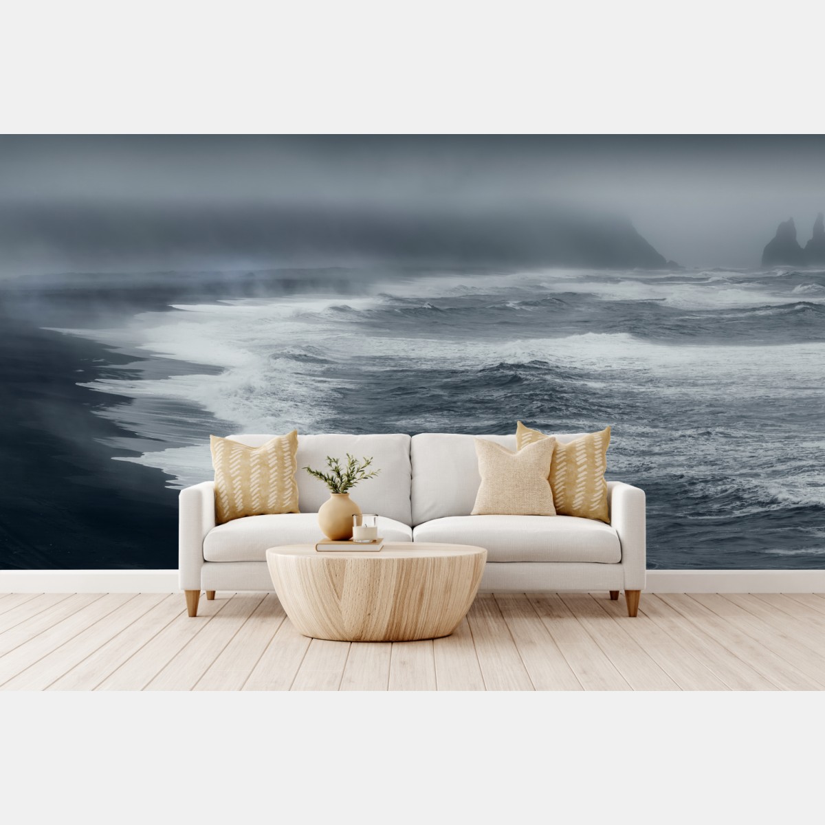 Wall mural stormy coast of Iceland panorama