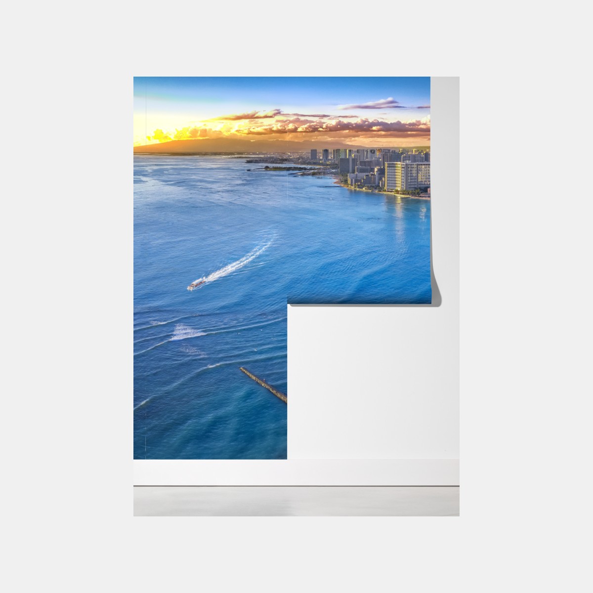 Fototapeta panorama nadmorskiego miasta o zachodzie słońca – Wallissimo® Fototapeta panorama nadmorskiego miasta o zachodzie słońca – Wallissimo®