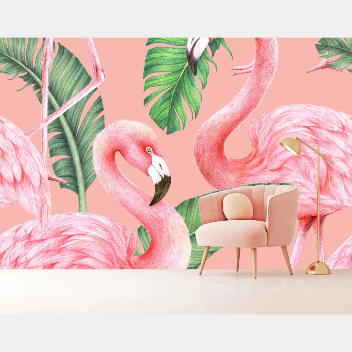 Fototapeta różowy wzór z flamingami i liśćmi tropikalnymi – Wallissimo® Fototapeta różowy wzór z flamingami i liśćmi tropikalnymi – Wallissimo®