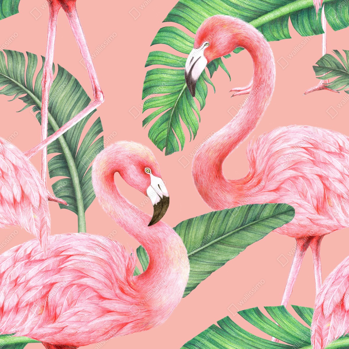 Fototapeta różowy wzór z flamingami i liśćmi tropikalnymi – Wallissimo® Fototapeta różowy wzór z flamingami i liśćmi tropikalnymi – Wallissimo®