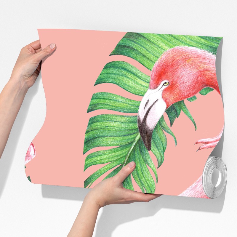 Fototapeta różowy wzór z flamingami i liśćmi tropikalnymi – Wallissimo® Fototapeta różowy wzór z flamingami i liśćmi tropikalnymi – Wallissimo®