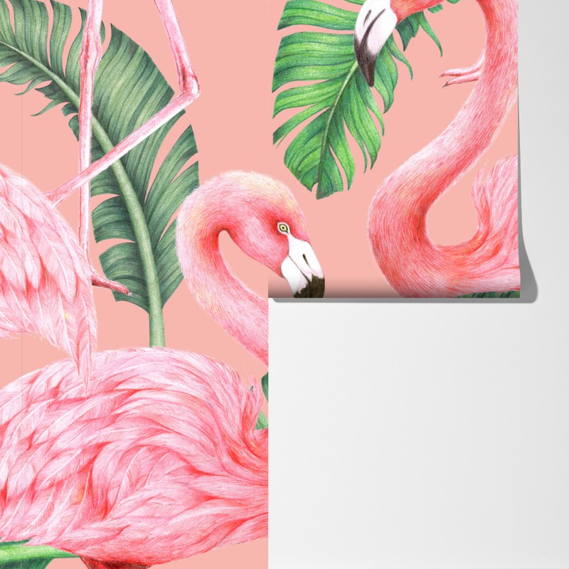 Fototapeta różowy wzór z flamingami i liśćmi tropikalnymi – Wallissimo® Fototapeta różowy wzór z flamingami i liśćmi tropikalnymi – Wallissimo®