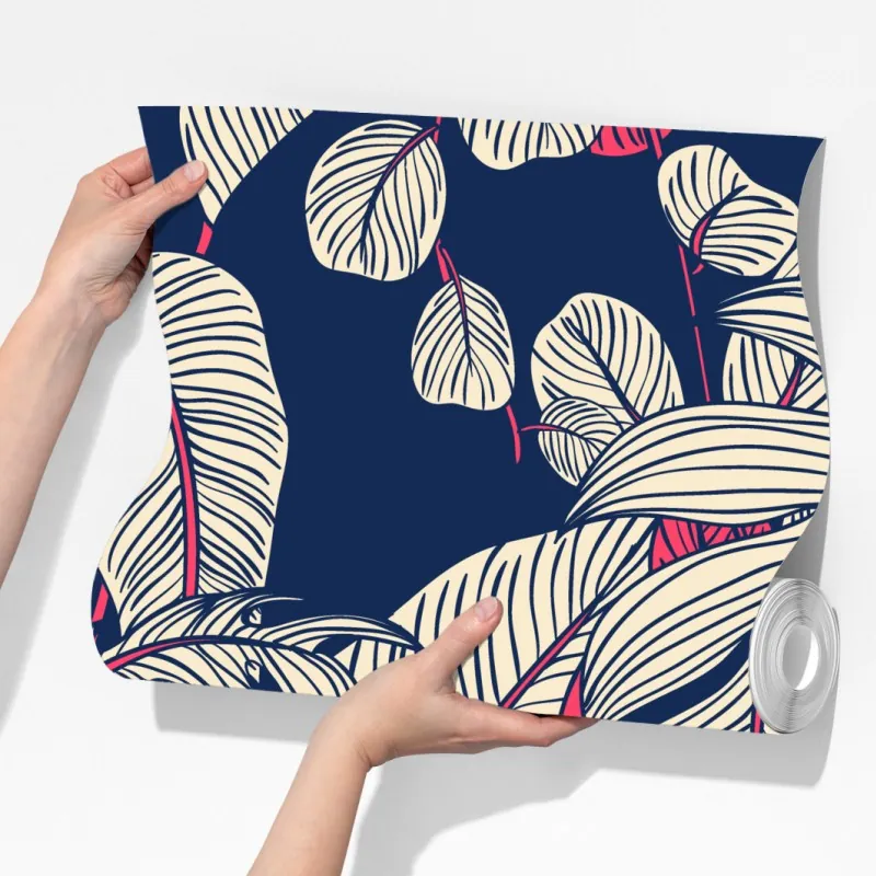 Fototapeta granatowy tropikalny wzór z liśćmi – Wallissimo® Fototapeta granatowy tropikalny wzór z liśćmi – Wallissimo®