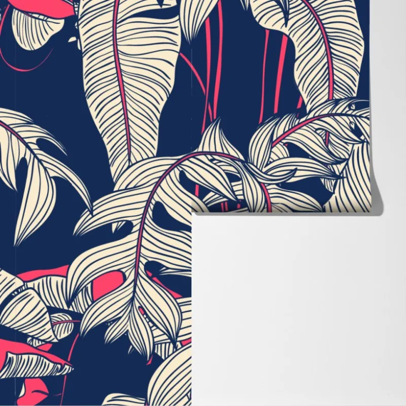 Fototapeta granatowy tropikalny wzór z liśćmi – Wallissimo® Fototapeta granatowy tropikalny wzór z liśćmi – Wallissimo®