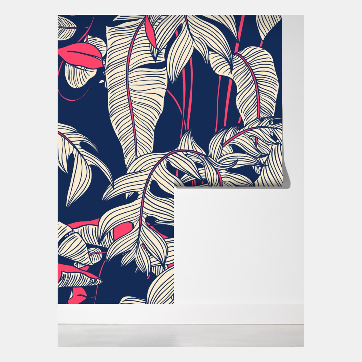 Fototapeta granatowy tropikalny wzór z liśćmi – Wallissimo® Fototapeta granatowy tropikalny wzór z liśćmi – Wallissimo®