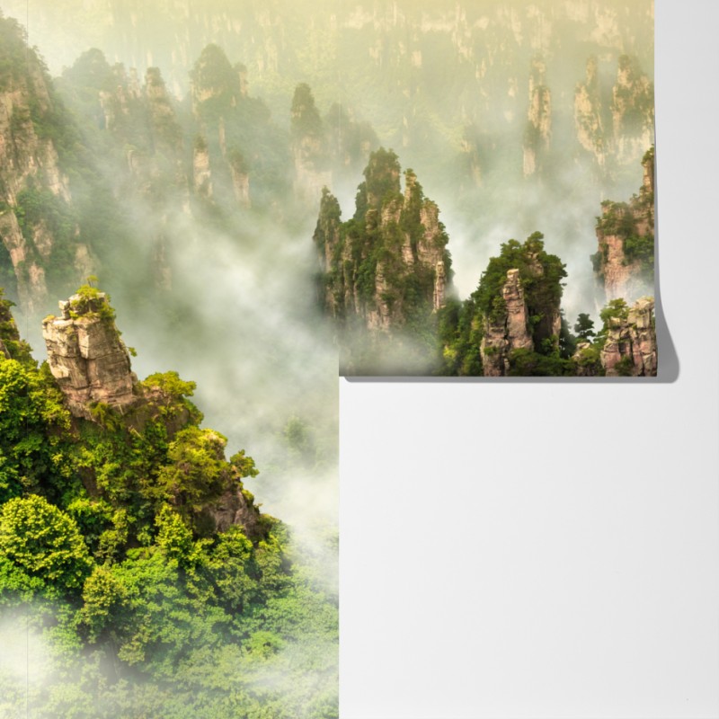 Fototapeta mglisty krajobraz skalny Zhangjiajie – Wallissimo® Fototapeta mglisty krajobraz skalny Zhangjiajie – Wallissimo®