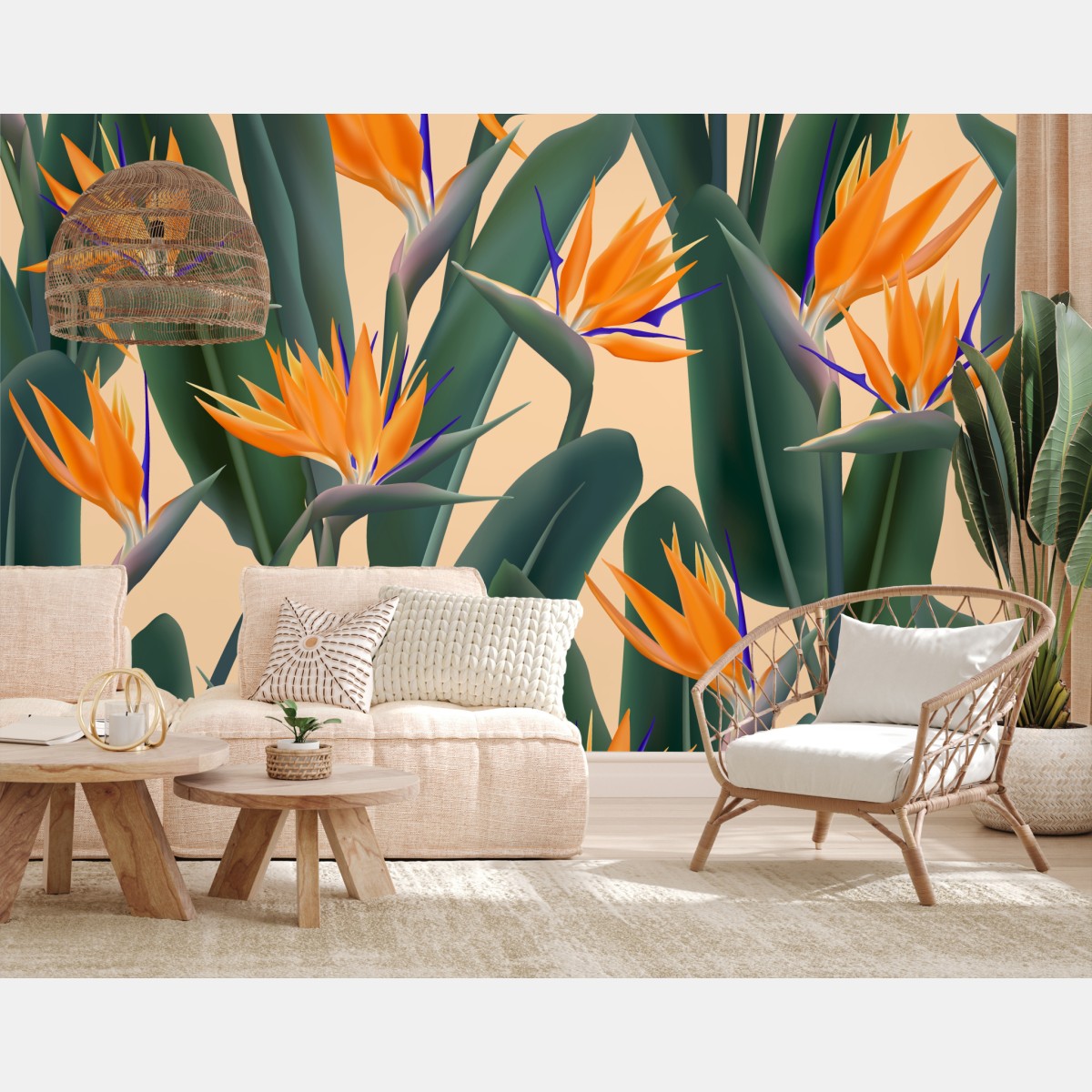 Wall mural tropical bird of paradise floral pattern