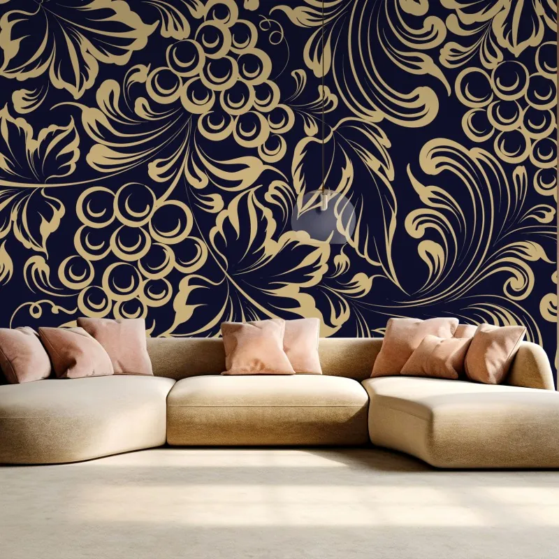 Fototapeta elegancki barokowy wzór z winogronami w złocie