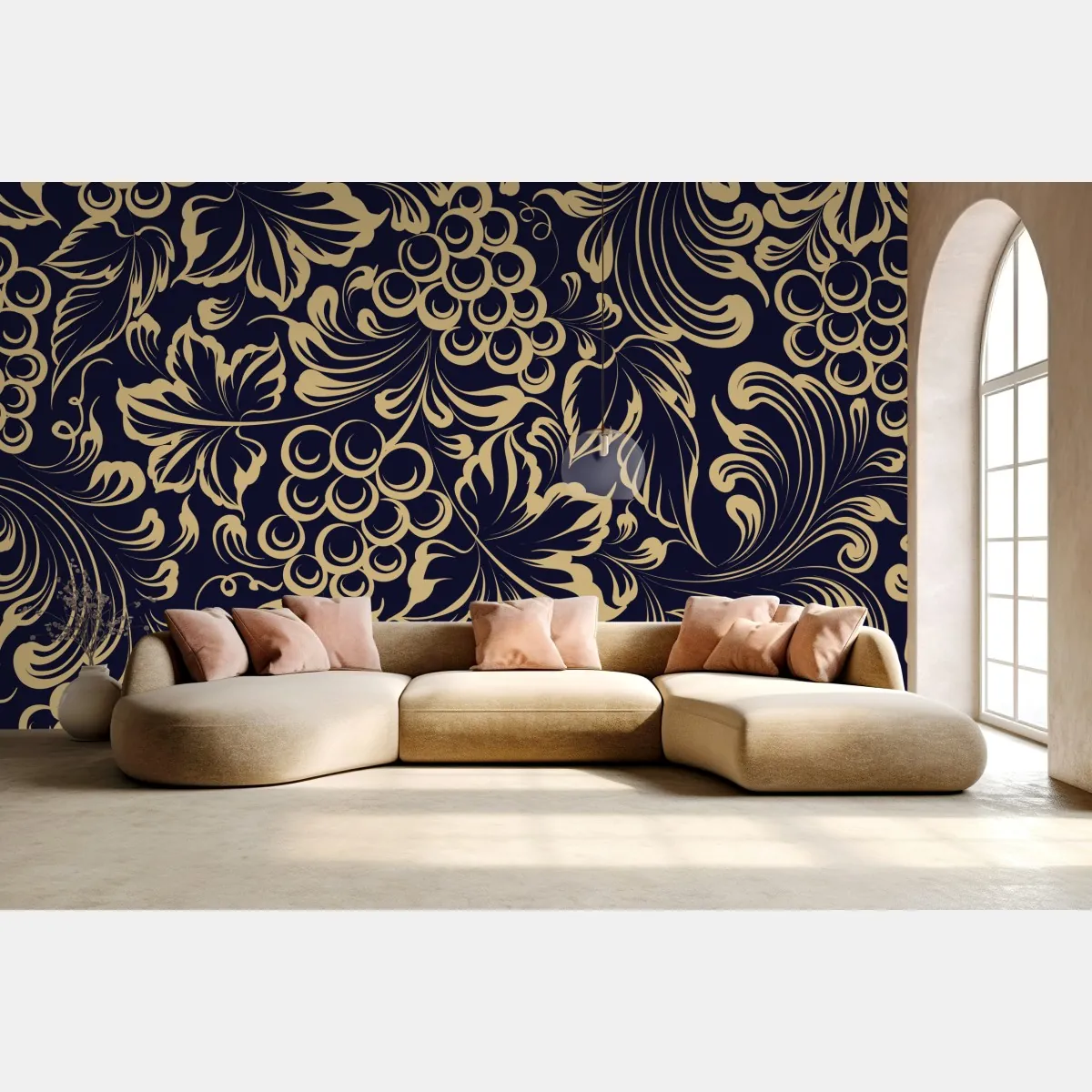 Fototapeta elegancki barokowy wzór z winogronami w złocie – Wallissimo® Fototapeta elegancki barokowy wzór z winogronami w złocie – Wallissimo®