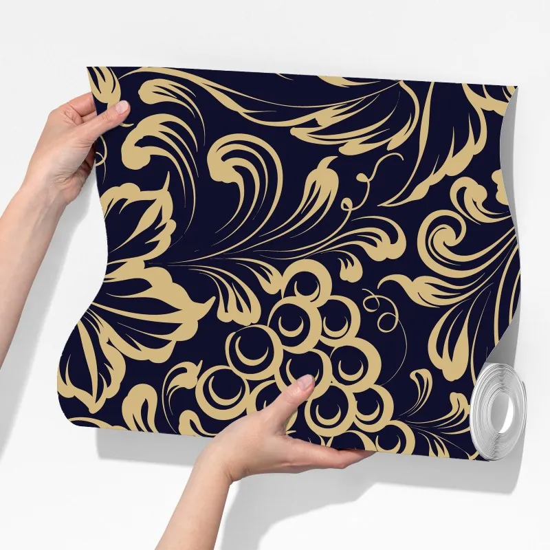 Fototapeta elegancki barokowy wzór z winogronami w złocie – Wallissimo® Fototapeta elegancki barokowy wzór z winogronami w złocie – Wallissimo®