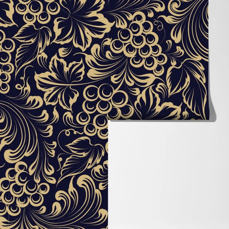Fototapeta elegancki barokowy wzór z winogronami w złocie – Wallissimo® Fototapeta elegancki barokowy wzór z winogronami w złocie – Wallissimo®