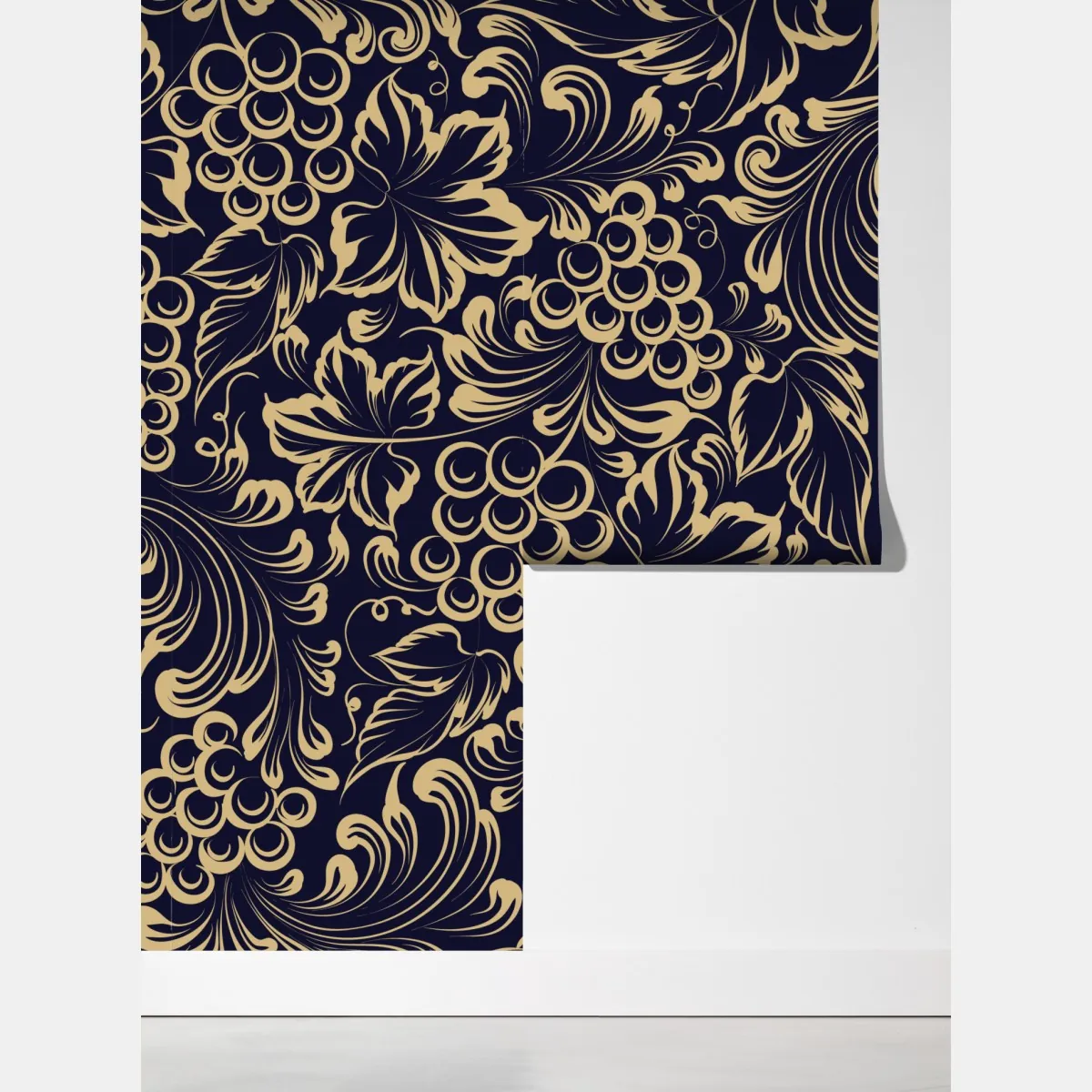 Fototapeta elegancki barokowy wzór z winogronami w złocie – Wallissimo® Fototapeta elegancki barokowy wzór z winogronami w złocie – Wallissimo®