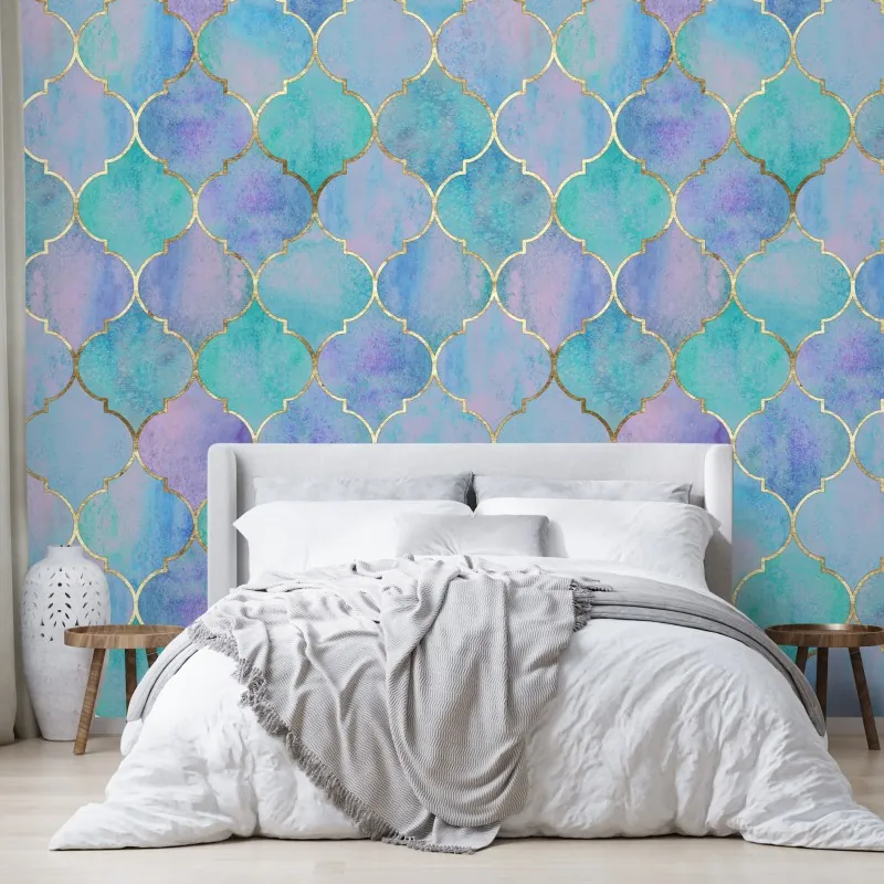 Fototapeta pastelowy turkusowy wzór marokańskich płytek