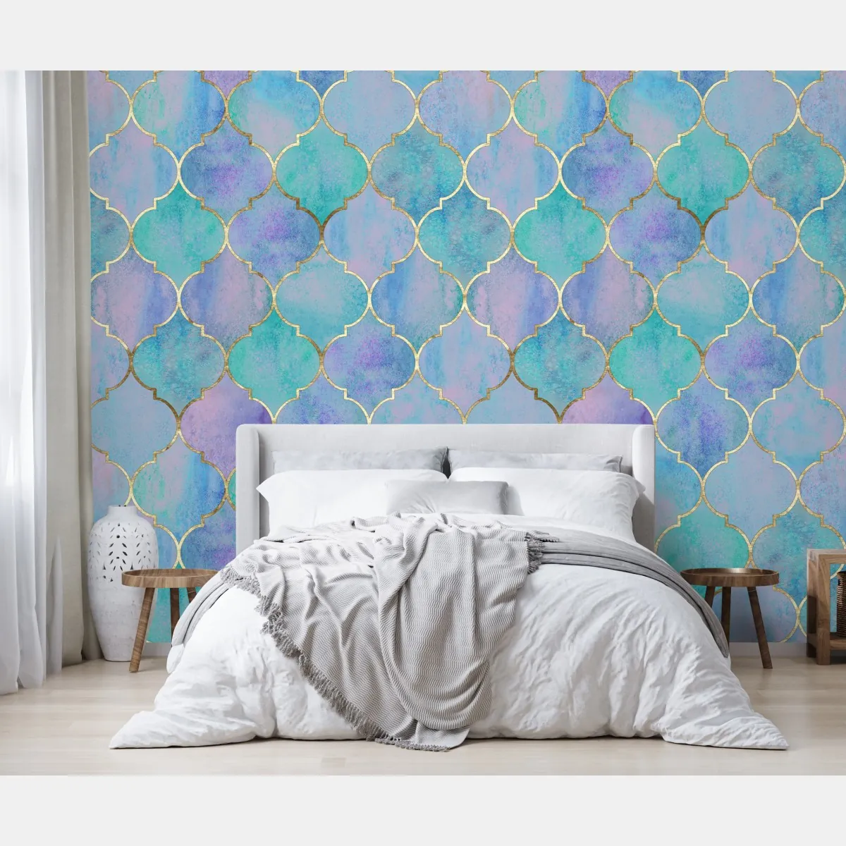 Fototapeta pastelowy turkusowy wzór marokańskich płytek – Wallissimo® Fototapeta pastelowy turkusowy wzór marokańskich płytek – Wallissimo®
