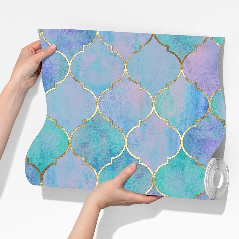 Fototapeta pastelowy turkusowy wzór marokańskich płytek – Wallissimo® Fototapeta pastelowy turkusowy wzór marokańskich płytek – Wallissimo®