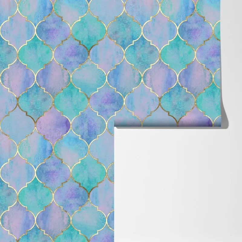 Fototapeta pastelowy turkusowy wzór marokańskich płytek – Wallissimo® Fototapeta pastelowy turkusowy wzór marokańskich płytek – Wallissimo®