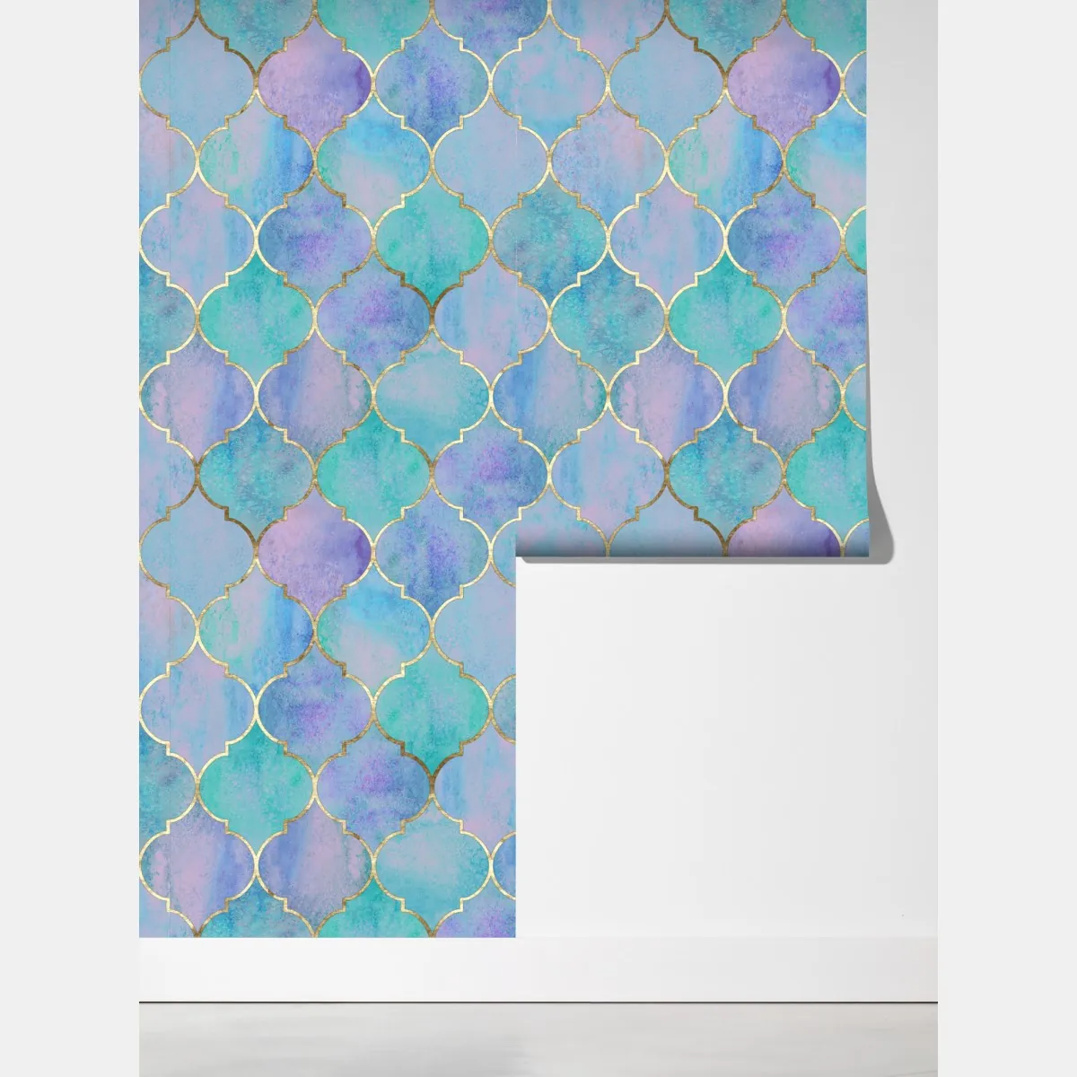 Fototapeta pastelowy turkusowy wzór marokańskich płytek – Wallissimo® Fototapeta pastelowy turkusowy wzór marokańskich płytek – Wallissimo®