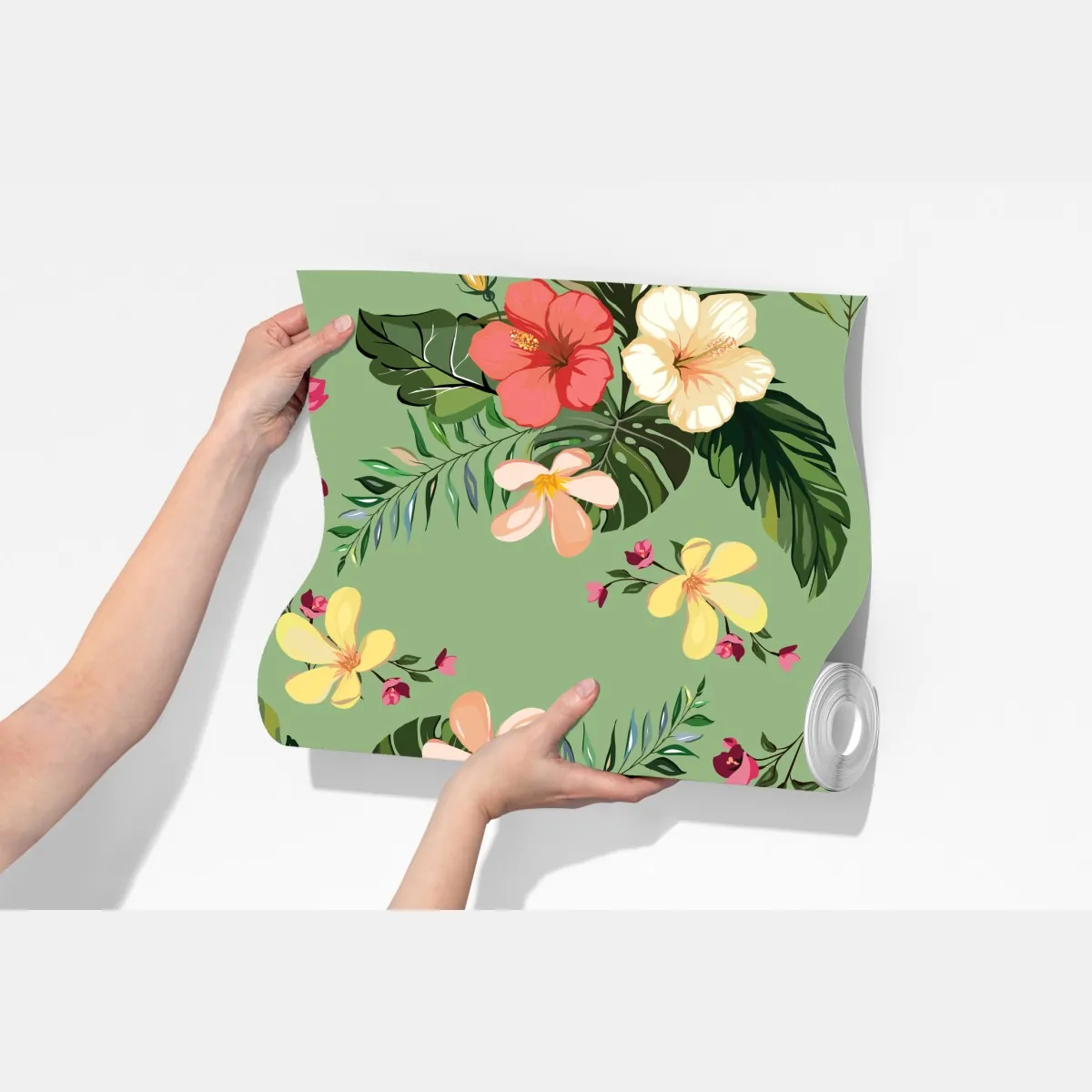 Fototapeta zielony tropikalny wzór hibiskusa – Wallissimo® Fototapeta zielony tropikalny wzór hibiskusa – Wallissimo®