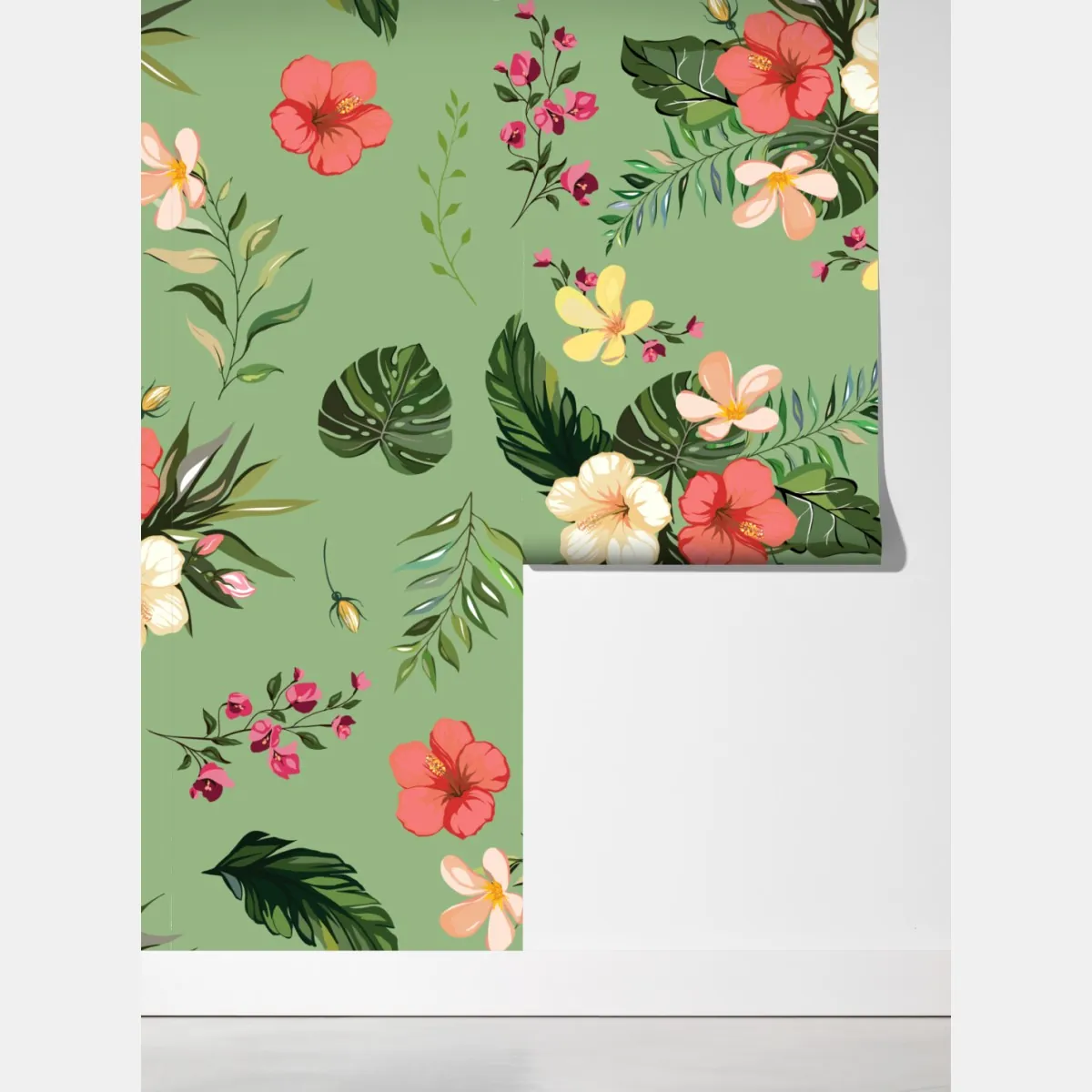 Fototapeta zielony tropikalny wzór hibiskusa – Wallissimo® Fototapeta zielony tropikalny wzór hibiskusa – Wallissimo®