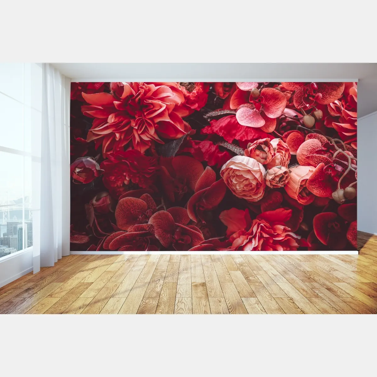 Fototapeta kwiatowa symfonia w odcieniach czerwieni – Wallissimo® Fototapeta kwiatowa symfonia w odcieniach czerwieni – Wallissimo®