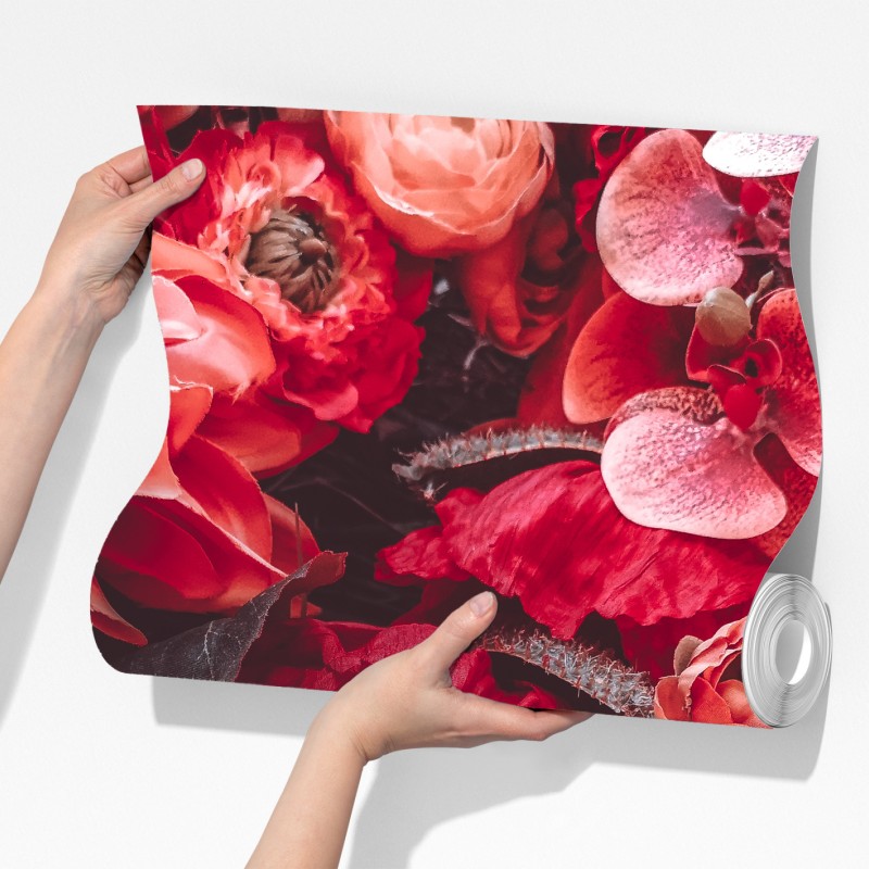 Fototapeta kwiatowa symfonia w odcieniach czerwieni – Wallissimo® Fototapeta kwiatowa symfonia w odcieniach czerwieni – Wallissimo®