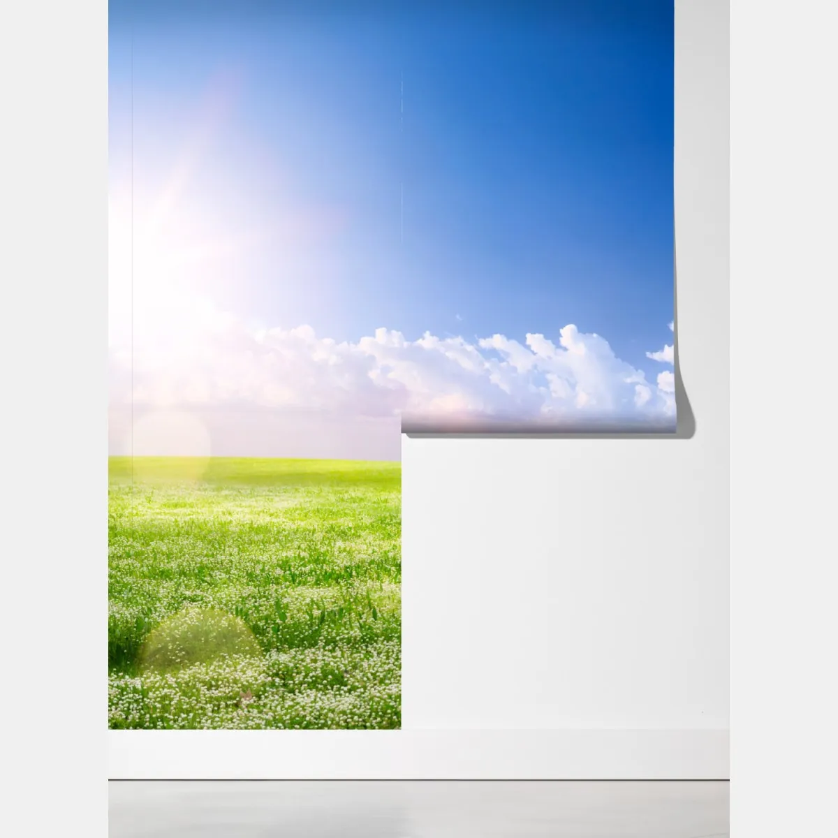 Fototapeta słoneczna wiosenna łąka pod niebieskim niebem – Wallissimo® Fototapeta słoneczna wiosenna łąka pod niebieskim niebem – Wallissimo®