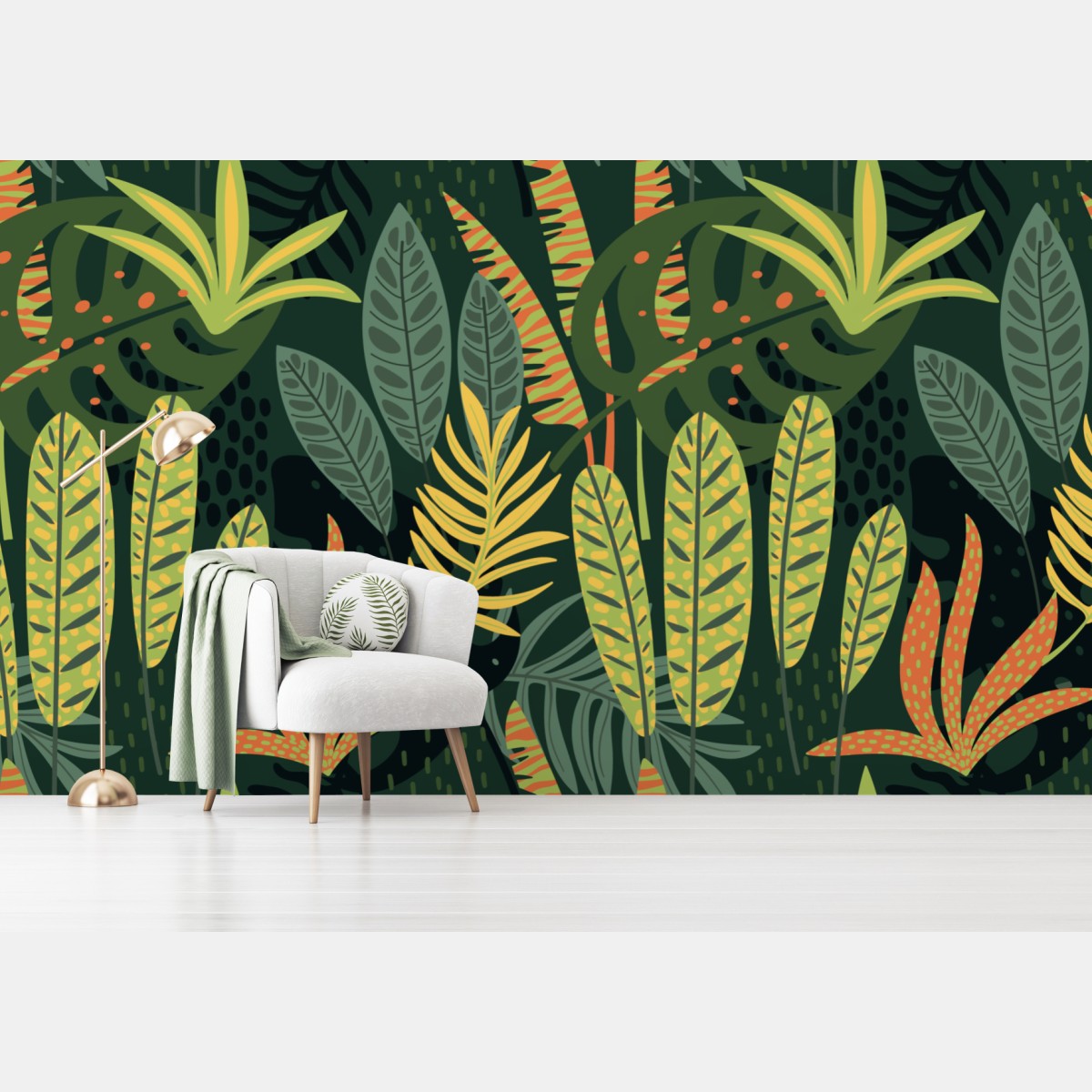 Wall mural vibrant tropical foliage pattern