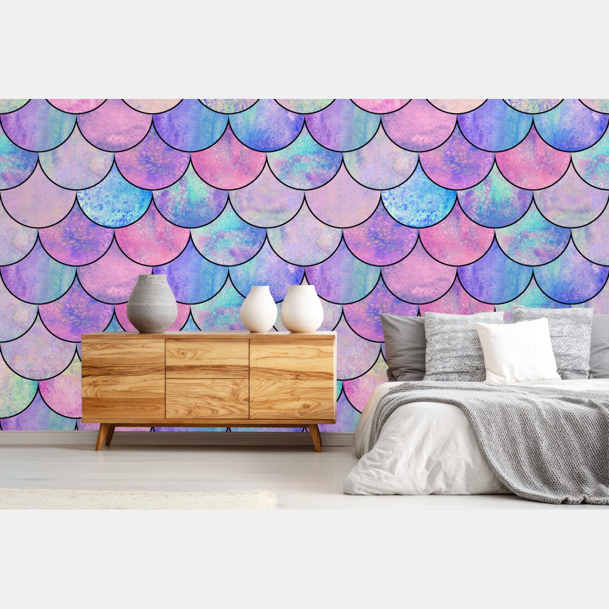Wall mural pastel mermaid scales pattern