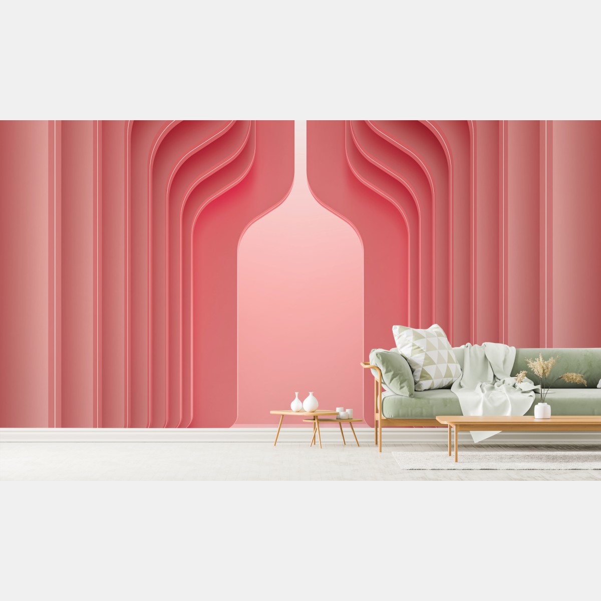 Wall mural coral pink curved archway abstract