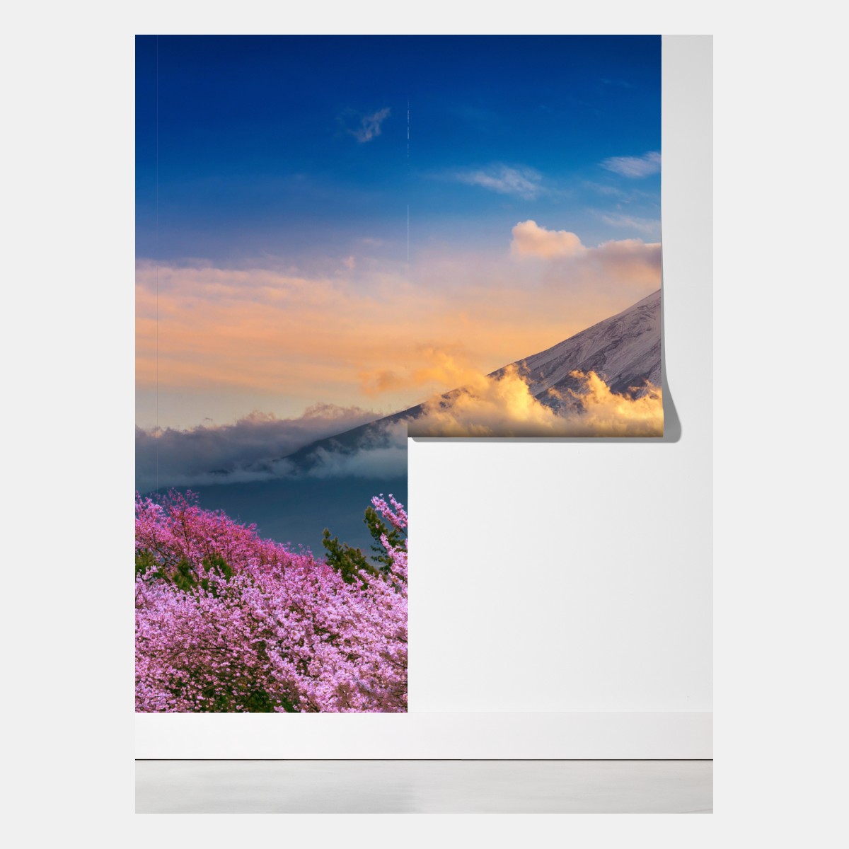 Fototapeta Góra Fuji z kwitnącą sakurą o wschodzie słońca – Wallissimo® Fototapeta Góra Fuji z kwitnącą sakurą o wschodzie słońca – Wallissimo®