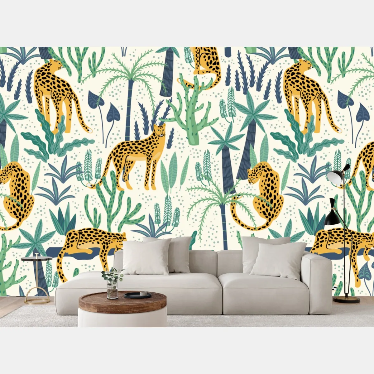 Fototapeta tropikalny wzór z lampartami – Wallissimo® Fototapeta tropikalny wzór z lampartami – Wallissimo®