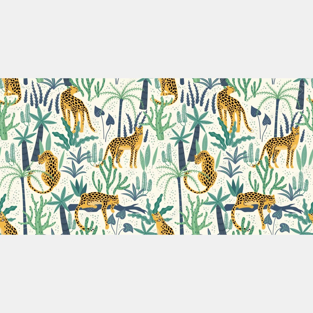 Fototapeta tropikalny wzór z lampartami – Wallissimo® Fototapeta tropikalny wzór z lampartami – Wallissimo®