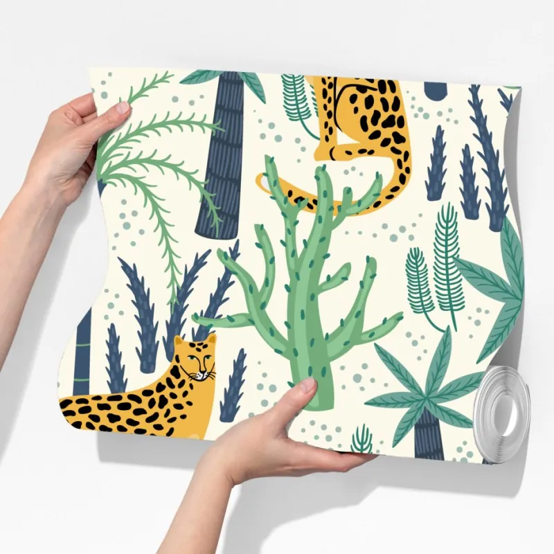 Fototapeta tropikalny wzór z lampartami – Wallissimo® Fototapeta tropikalny wzór z lampartami – Wallissimo®