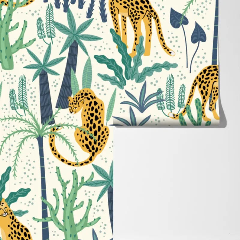 Fototapeta tropikalny wzór z lampartami – Wallissimo® Fototapeta tropikalny wzór z lampartami – Wallissimo®