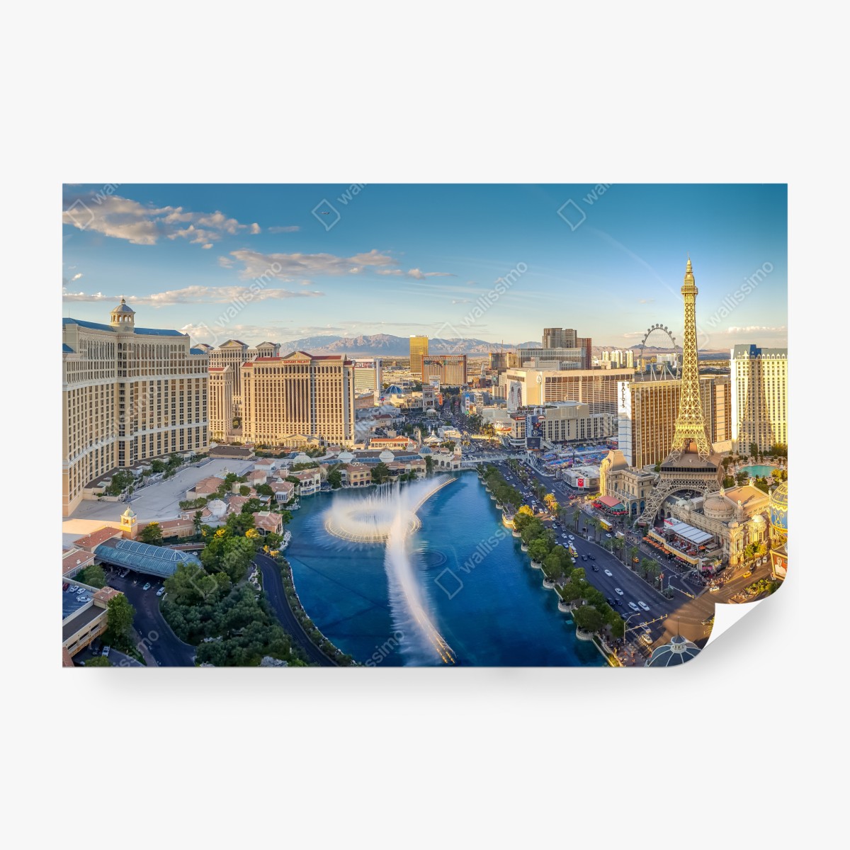 Fototapeta słoneczna panorama Las Vegas z tańczącymi fontannami i wieżą Eiffla – Wallissimo® Fototapeta słoneczna panorama Las Vegas z tańczącymi fontannami i wieżą Eiffla – Wallissimo®