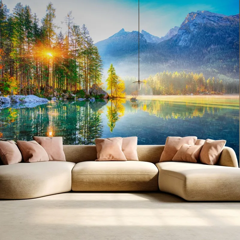 Fototapeta Hintersee jesienny wschód słońca nad turkusowym jeziorem