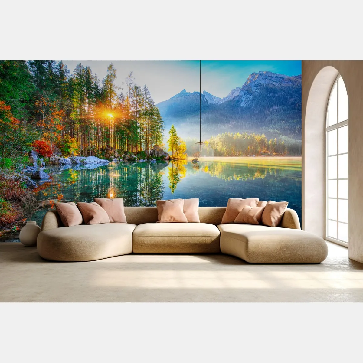 Fototapeta Hintersee jesienny wschód słońca nad turkusowym jeziorem – Wallissimo® Fototapeta Hintersee jesienny wschód słońca nad turkusowym jeziorem – Wallissimo®